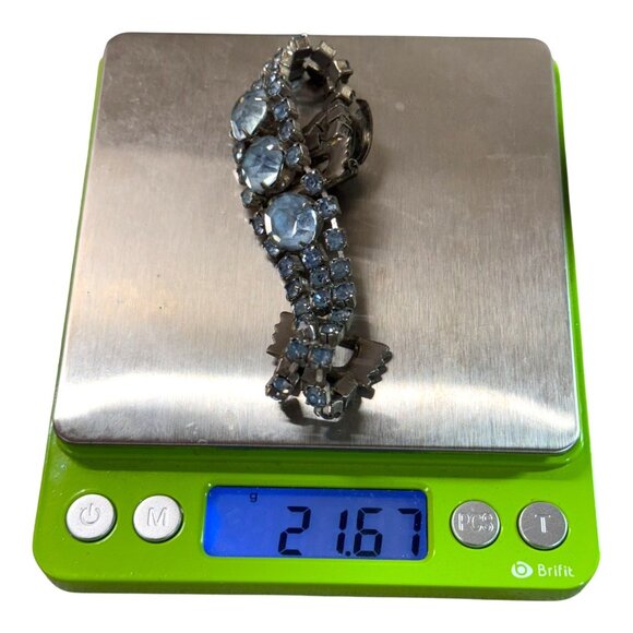 Vintage Juliana  Silver Tone Blue Glass Rhinestone Bracelet  7" Elegant Art Deco - Picture 5 of 8